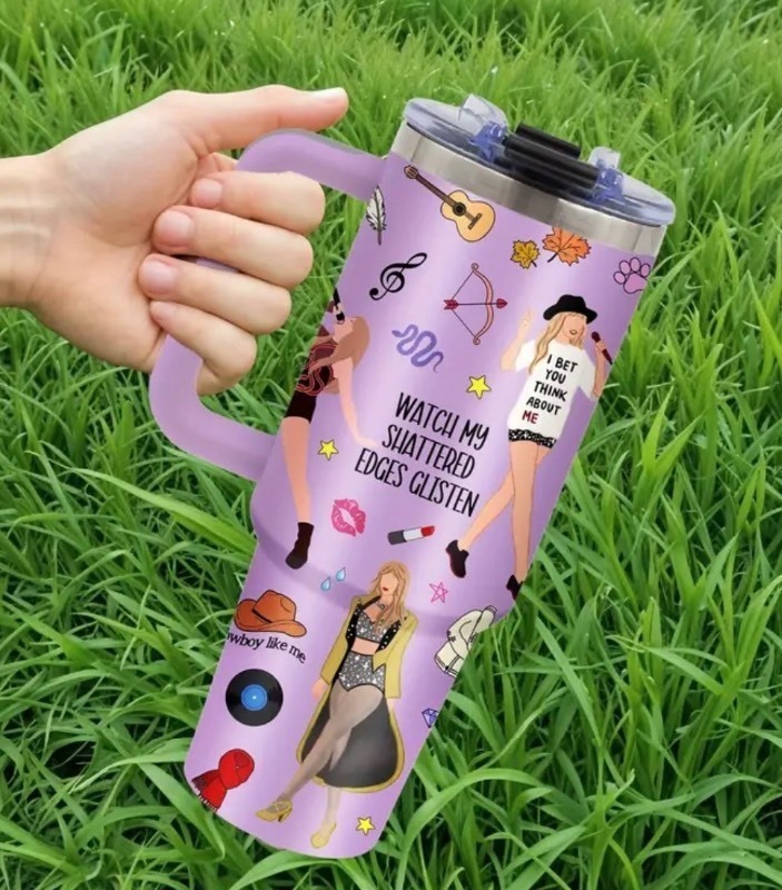 lot 8A image: Brand New Taylor Swift 40oz Double Wall Music Themed Stainless Steel Insulated Tumbler