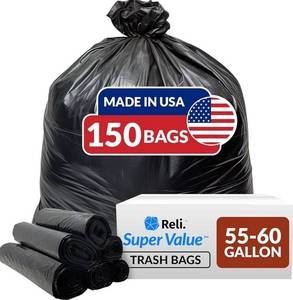 lot 30E image: 150 Reli 55-60 Gallon Trash Bags, Black $50 Retail - Brand New