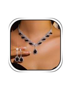 lot 183 image: Black Crystal Rhinestone Necklace and Earring Set - Brand New