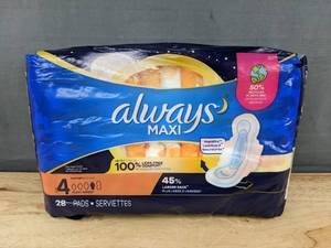 lot 190 image: 28 Always Maxi Pads Size 4 Overnight Flexi-Wings - Brand New