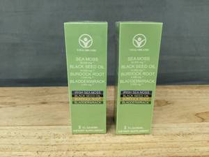 lot 257 image: 2 Vital Organic Irish Sea Moss Black Seed Oil Supplements, 2oz - Brand New