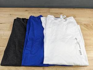lot 373 image: 3 BellaCanvas Long Sleeve T-Shirts - Medium & Small in Gray, Blue & White - Brand New