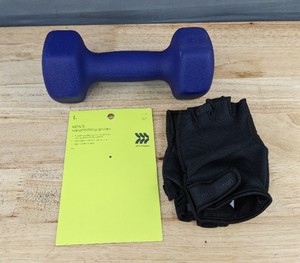 lot 376 image: 10 lb Dumbbell with Mens All in Motion Weightlifting Gloves, Large - New