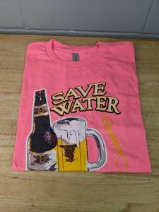 lot 411 image: Gildan Save Water Drink Beer Graphic T-Shirt Adult XL, Pink - Brand New P