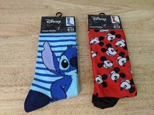 lot 422 image: Disney Crew Socks 2-Pack - Mickey Mouse and Stitch, Size 9-13 - Brand New P