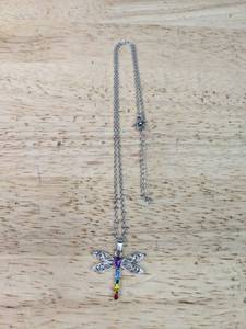 lot 425 image: Dragonfly Pendant Necklace with Rainbow Stones - Brtand New P