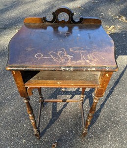 lot 428 image: Vintage Wood Telephone Stand with Phone Book Shelf Great DIY Project P