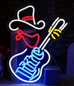 lot 11A image: Miller Lile Cowboy Guitar LED Neon Beer Sign - Brand New