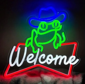 lot 33A image: Budweiser Welcome Frog Beer LED Neon Sign - Brand New