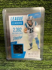 lot 39 image: 2020 Prestige Christian McCaffrey League Leaders Jersey Relic Game Used
