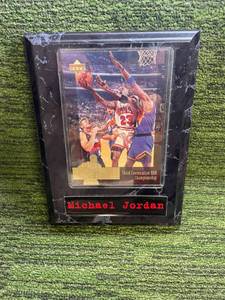 lot 71 image: Michael Jordan Plaque w Upper Deck Jumbo Card