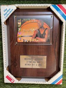 lot 98 image: 1993 Michael Jordan 3x MVP Plaque wcard