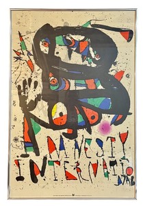 lot 9 image: LLSTR - Framed Joan Miro Amnesty International 1977 Lithograph Poster