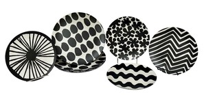lot 24B image: PTRY - Set of 8 Marimekko for Target Melamine Plates, Assorted Black & White Patterns