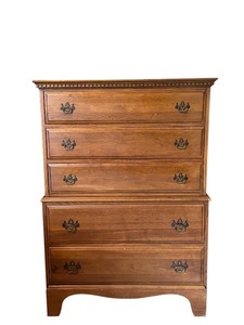 lot 26 image: LLBR - Vintage Davis Cabinet Company Chambord Walnut Chest on Chest