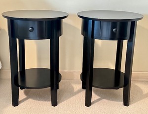 lot 27 image: LLBR - Pair of Black Round Accent Tables with Drawers