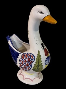 lot 29 image: LLSTR - Quimper Style French Faience Duck Pitcher with Hand-Painted Design