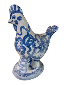 lot 31 image: LLSTR - M.A. Hadley Hand Painted Pottery Blue and White Chicken Figurine