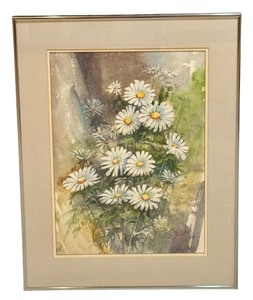 lot 34A image: Framed Original Watercolor of Daisies by Gerald Korte