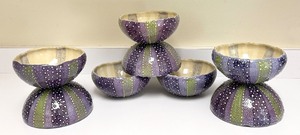 lot 36 image: PTRY - Set of 8 Handcrafted Ceramic Bowls with Purple and Green Sea Urchin Design