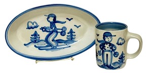 lot 38H image: PTRY - M.A. Hadley Pottery The Skier Tray and Mug Set