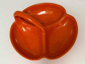 lot 39 image: Vintage Mid Century Orange Divided Ceramic Serving Dish with Handle