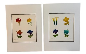 lot 40A image: LLSTR - Set of 2 Signed Flower Quartet Art Prints by Artist, Unframed