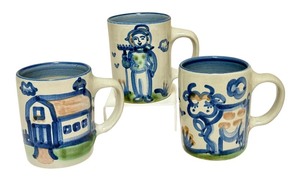 lot 44HH image: PTRY - Set of 3 M.A. Hadley Hand Painted Farmhouse Mugs