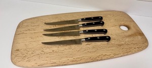 lot 46 image: PTRY - J.A. Henckels Set of 4 Steak Knives with Wood Cutting Board