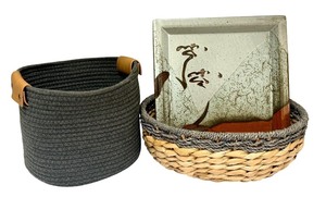 lot 48 image: DR - Artisan Pottery Plate and Decorative Basket Set