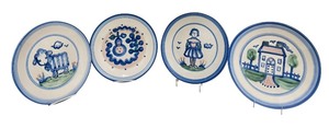 lot 49H image: PTRY - Set of 4 M.A. Hadley Pottery 11-Inch Dinner Plates Hand Painted