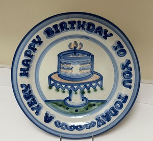 lot 55H image: PTRY - M.A. Hadley Happy Birthday Stoneware Plate 12.5 Inch