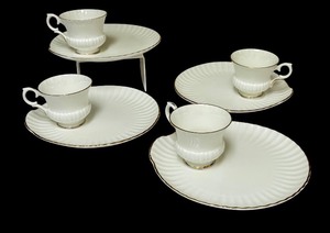 lot 62 image: PTRY - Set of 4 Vintage Crown Staffordshire Fine Bone China Snack Sets with 9 inch Plates