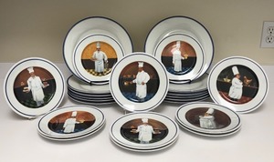 lot 64 image: PTRY - Williams-Sonoma Chef Series Plate Set - 12 Dinner Plates and 11 Salad Plates Chef Christian