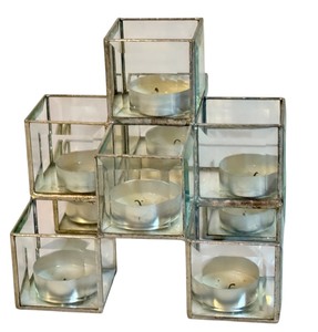 lot 67A image: LLSTR - Geometric Glass and Metal Tealight Candle Holder with 9 Cubes