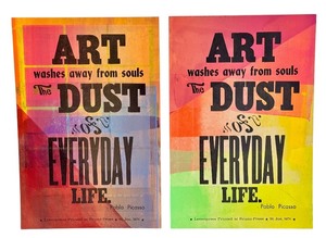 lot 71 image: LLSTR - Set of 2 Letterpress Art Prints Picasso Quote 12x18 in