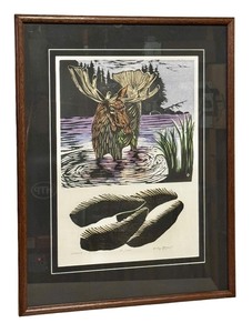 lot 95A image: LLSTR - Moose by Betsy Bowen Signed Limited Edition Framed Print