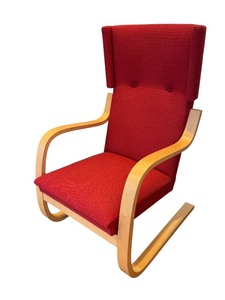 lot 10 image: K - Artek Alvar Aalto Red High-Back Lounge Chair