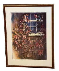 lot 18AA image: MBR - Gerald Korte Original Watercolor Painting with Window and Vines, Framed