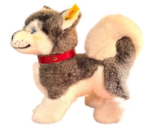lot 22X image: D - Steiff Husky Plush Dog with Red Collar