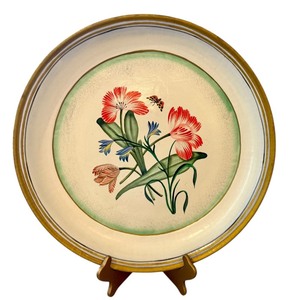 lot 75 image: K - 19.5 Hand Painted Metal Tray with Floral Design and Stand