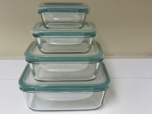 lot 79 image: PTRY - Set of 4 OXO Glass Food Storage Containers with Teal Lids
