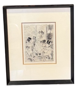 lot 80 image: K - Jean-Louis Forain Vintage Etching Print The Case of the New Athens, Framed