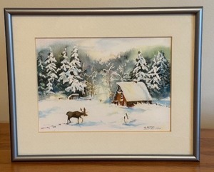 lot 81A image: LLO - Ila Erickson Signed Limited Edition Winter Moose Watercolor Print