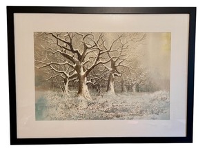 lot 84A image: LLO - Gerald Korte Signed Watercolor Winter Landscape, Professionally Framed