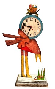 lot 120 image: D - Animal Artisan Crafted Bird Clock Art