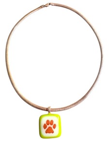 lot 130 image: D - 17 Italian Sterling Silver Necklace with Art Glass Orange Paw Print Pendant