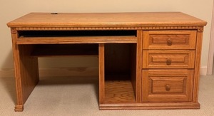 lot 146 image: LLO - Oak Desk with 3 Drawers and Keyboard Tray