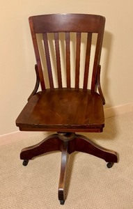 lot 147 image: LLO - Vintage Wooden Office Swivel Chair with Casters