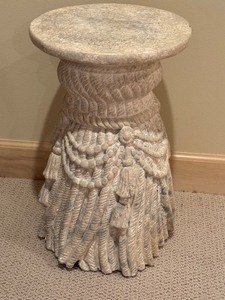 lot 163 image: LL - Plaster Accent Table with Tassel Motif, 18 Inch Height